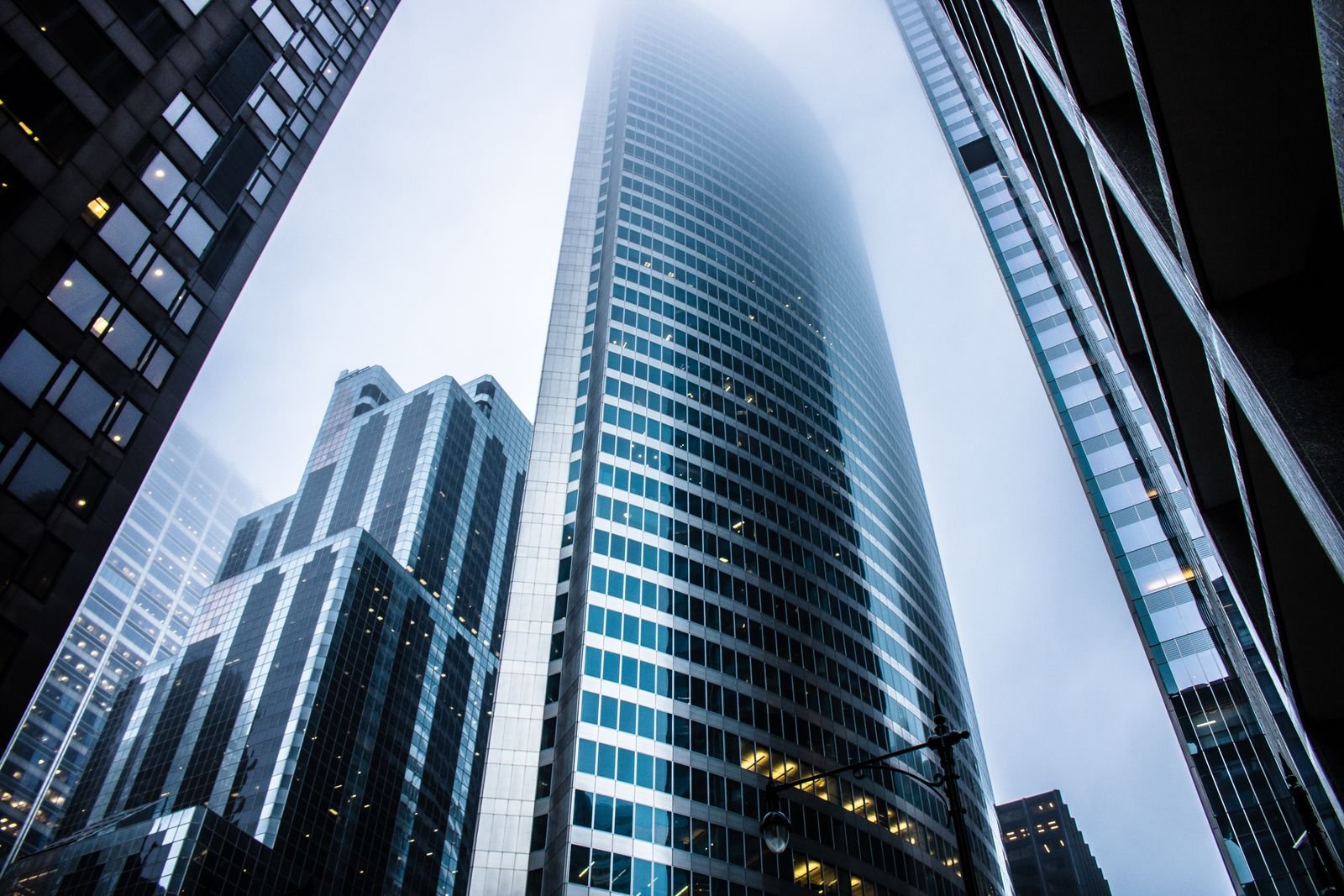 Glass office towers, representing a bank remediation programme